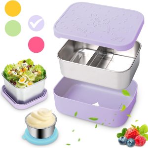 Juego de 3 cajas de almuerzo Bento de acero inoxidable, 28.7 onzas, a prueba de fugas, cajas de almacenamiento de alimentos de metal divididas con Juego de 3 cajas de almuerzo Bento de acero inoxidable, 28.7 onzas, a prueba de fugas, cajas de almacenamiento de alimentos de metal divididas con