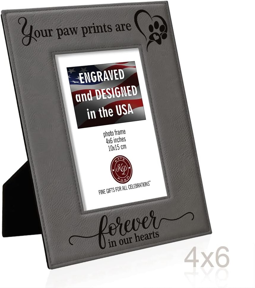 KATE POSH – Your Paw Prints are Forever in our Hearts. Marco de fotos de cuero grabado. Regalo conmemorativo para mascotas, pérdida de perro y gato,