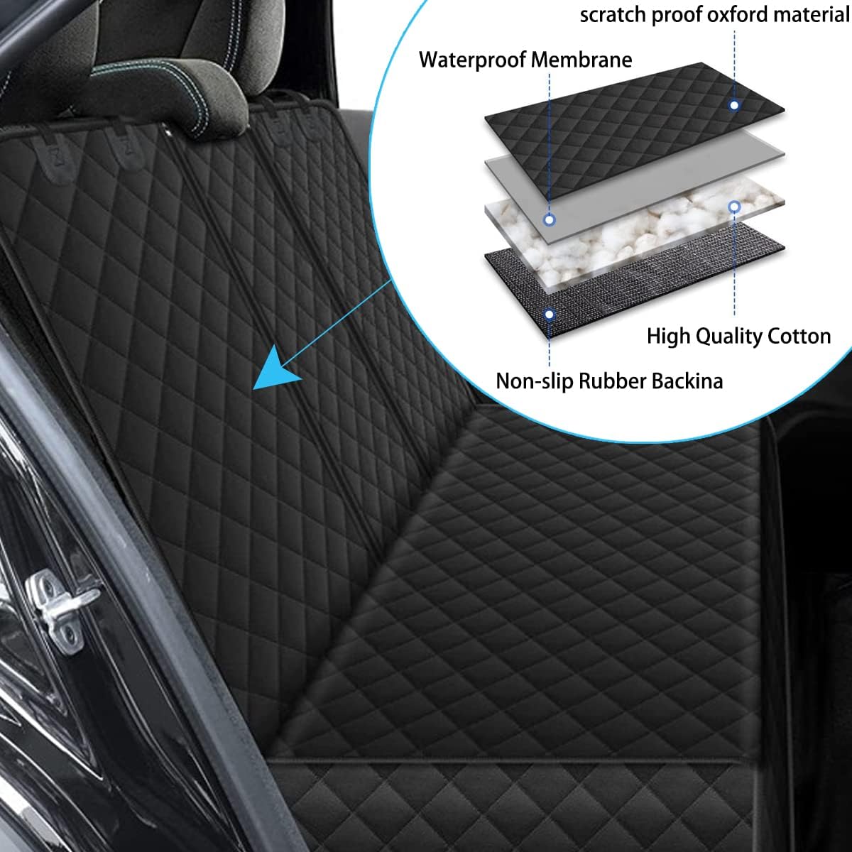 BESULEN Funda de asiento de automóvil para perro para asiento trasero, impermeable, compatible con reposabrazos y cinturón de seguridad, protector