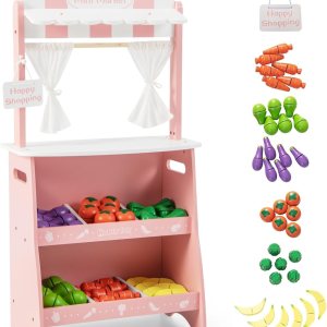HONEY JOY Juego de tienda de comestibles para niños, soporte de madera para frutas con 36 accesorios para cortar alimentos y verduras, tienda de HONEY JOY Juego de tienda de comestibles para niños, soporte de madera para frutas con 36 accesorios para cortar alimentos y verduras, tienda de