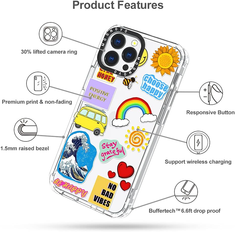 MOSNOVO Funda compatible solo con iPhone 13 Pro Max de 6.7 pulgadas, diseño de buenas vibraciones, para niñas, mujeres y hombres, hecha de