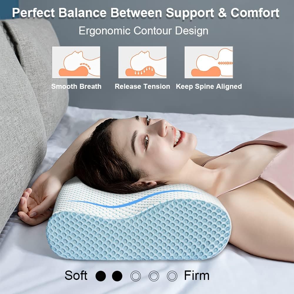 Anvo Almohadas cervicales de espuma viscoelástica para dolor de cuello, almohadas cervicales para aliviar el dolor de dormir, almohada ortopédica de