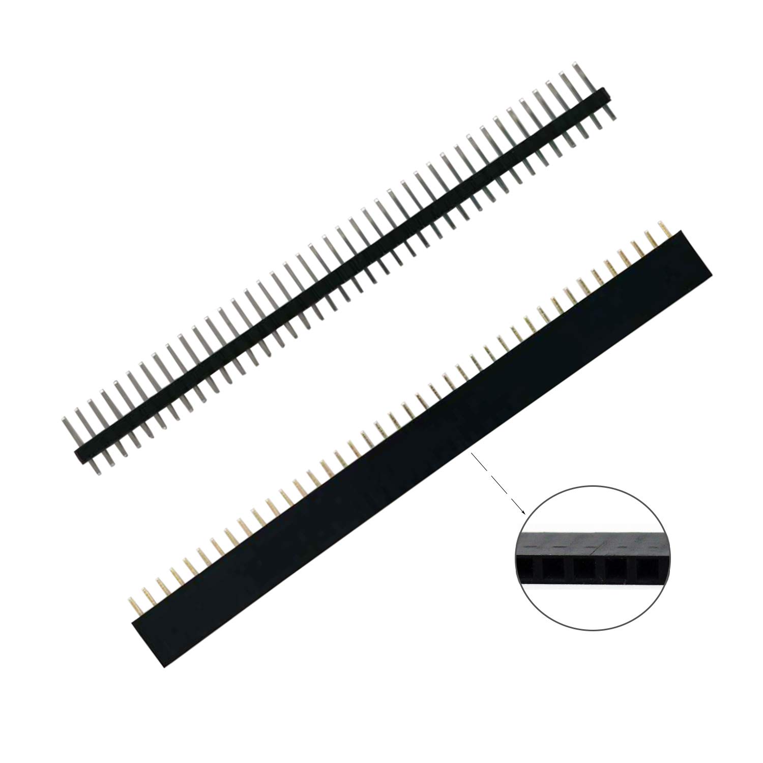 40 pines de cabeza macho y hembra de 0.100 in, conector de placa PCB de 40 pines, tira de cabezal de pin de una sola fila para escudo de prototipo