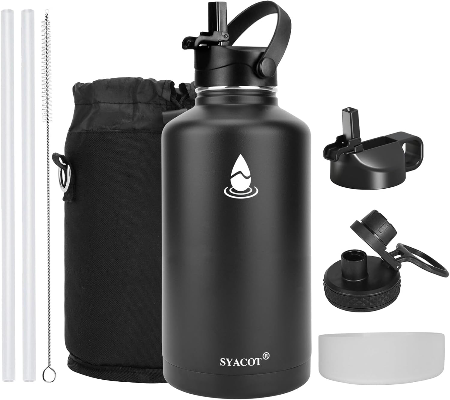 Jarra de agua aislada de medio galón, botella de agua de acero inoxidable aislada, tapa con popote y tapa para beber, botella de agua grande de