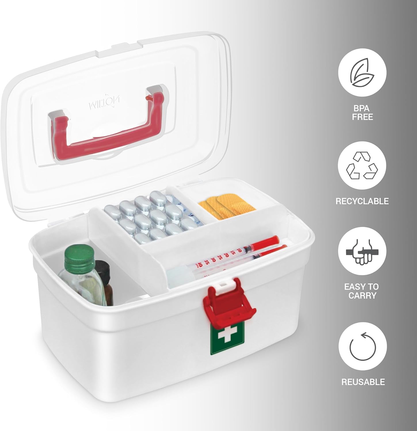 Milton Caja médica, caja de almacenamiento vacía de primeros auxilios  Organizador  Kit de emergencia familiar  Bandeja desmontable  Fácil acceso