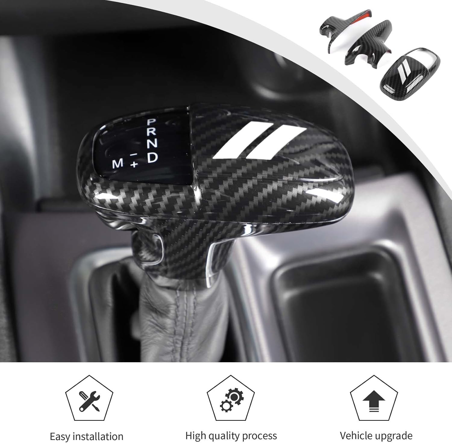 JWWY Pomos de palanca de cambios para Dodge Challenger Charger 2018-2023 Durango Accessories 2015-2023 Fibra de carbono blanca, 3 piezas
