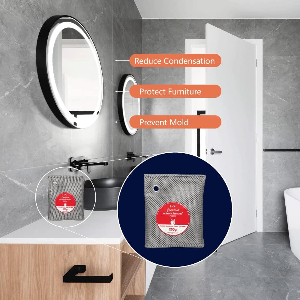 Paquete de 4 bolsas de carbón activado con coco, purificador de aire natural para el hogar, eliminador de olores de humo, para automóvil, hogar,