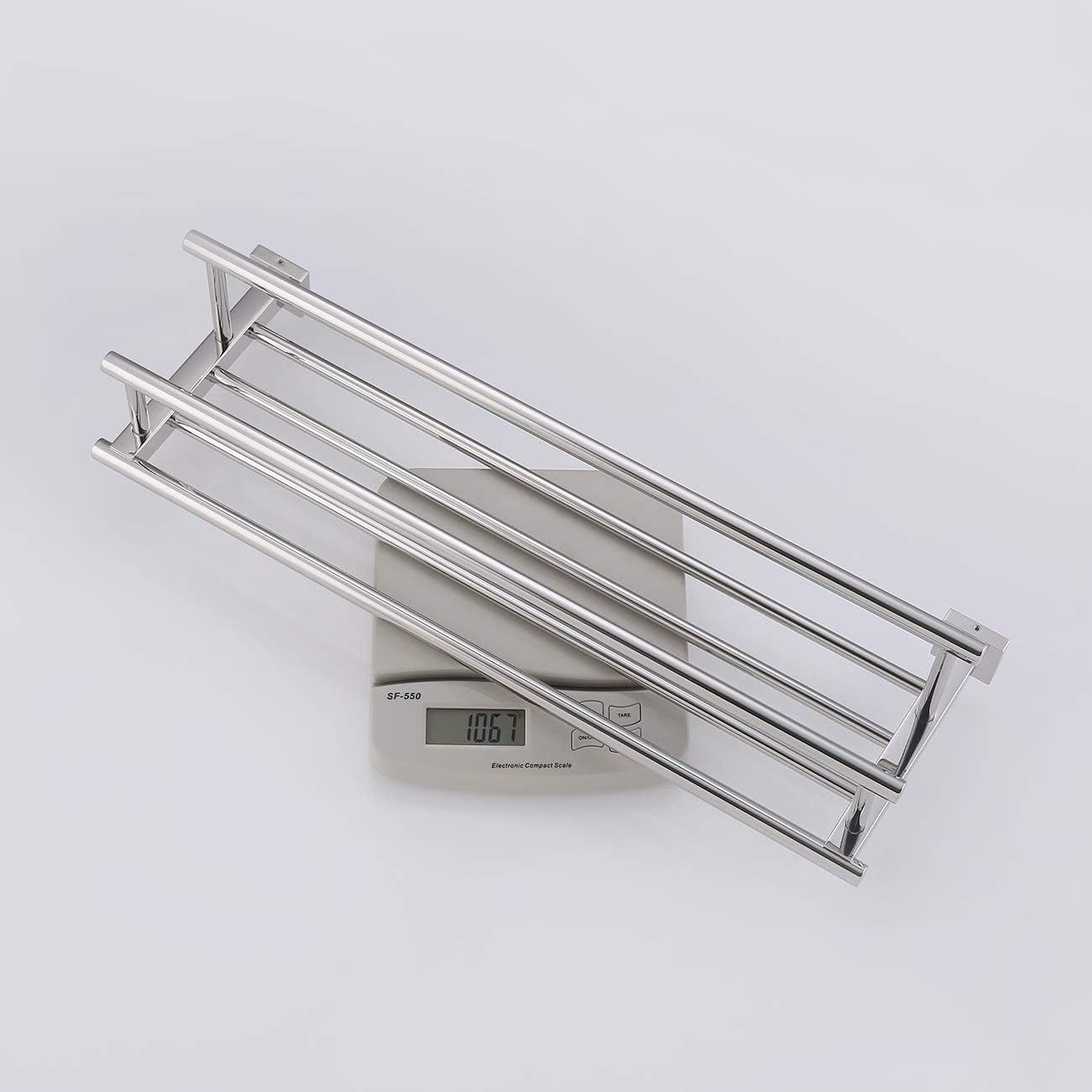 Estante con barras para toallas KES A2112, minimalista, de acero inoxidable, rack con dos ganchos para toallas, Acero inoxidable, Pulido, 24 –