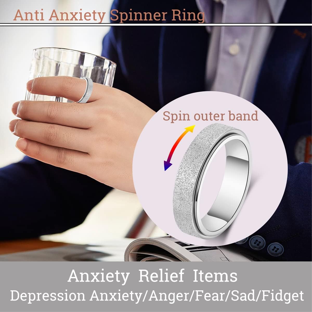 Anillo giratorio para la ansiedad para mujeres, anillos para ansiedad, anillos para ansiedad, juguetes para aliviar la ansiedad, juguetes para