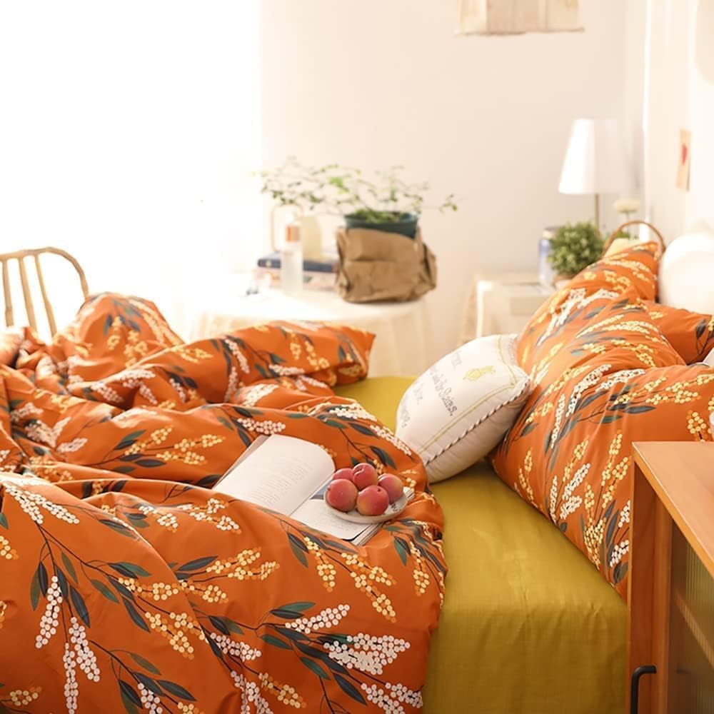 Wellboo – Juego de edredón floral bohemio, tamaño Queen, ropa de cama botánica de calabaza, edredones de algodón para mujeres y niñas, manta