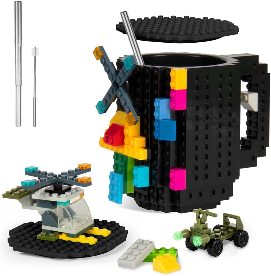 Fubarbar Novedosas tazas de café, taza de ladrillo para niños, taza de construcción con pajilla, divertido regalo de Navidadcumpleaños para hombres,