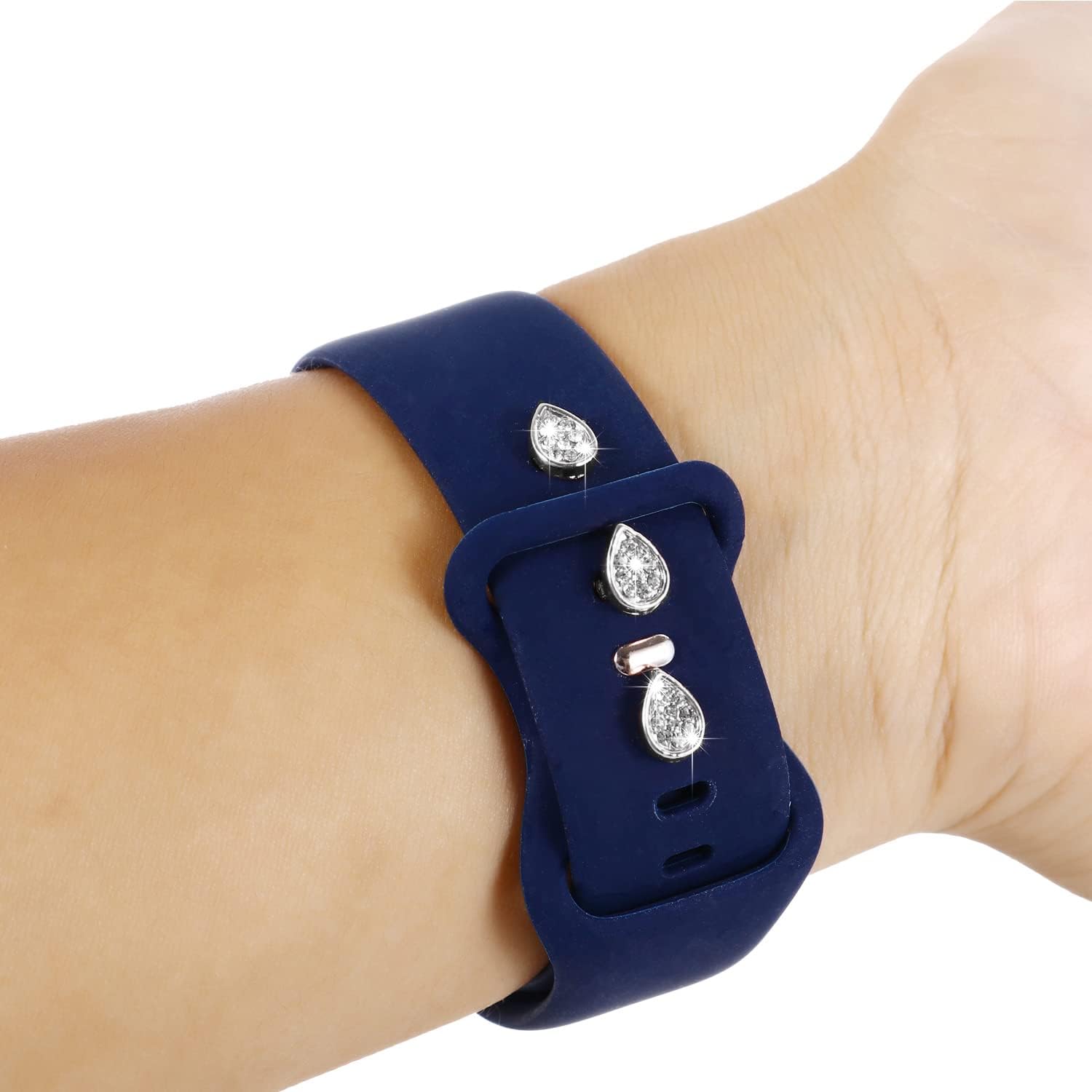 3 piezas de clavos decorativos de metal brillante compatibles con Apple Watch Band 45444241401.496 in bandas de silicona para mujeres iWatch Series