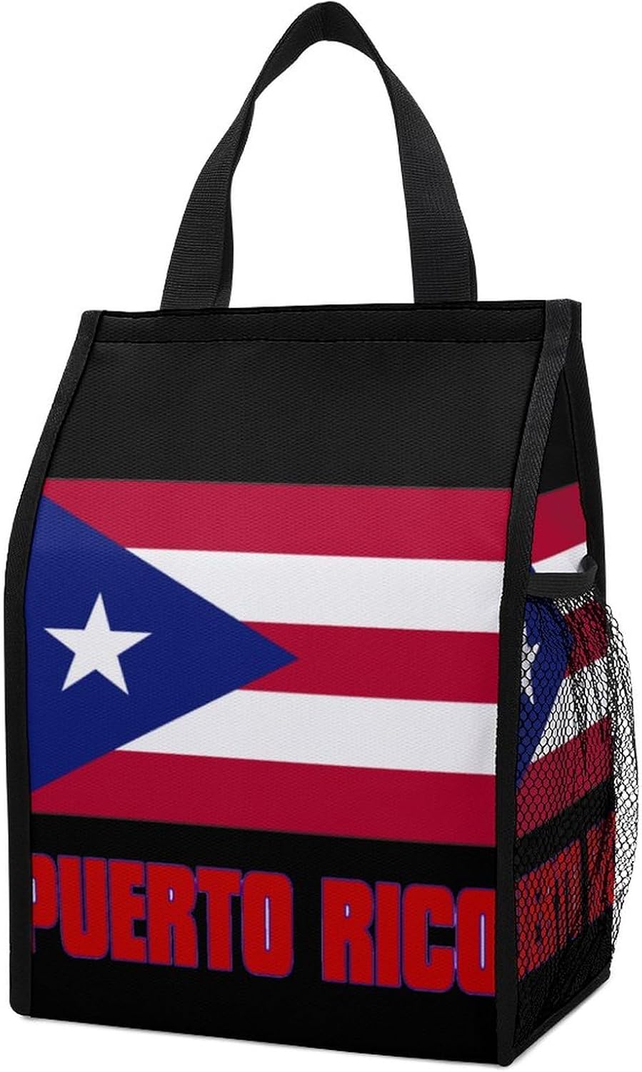 Banderas de Puerto Rico Bolsa de almuerzo plegable aislada lonchera portátil con bolsillos para el trabajo, picnic al aire libre