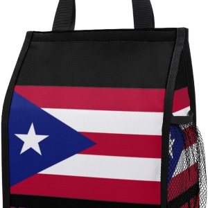 Banderas de Puerto Rico Bolsa de almuerzo plegable aislada lonchera portátil con bolsillos para el trabajo, picnic al aire libre Banderas de Puerto Rico Bolsa de almuerzo plegable aislada lonchera portátil con bolsillos para el trabajo, picnic al aire libre