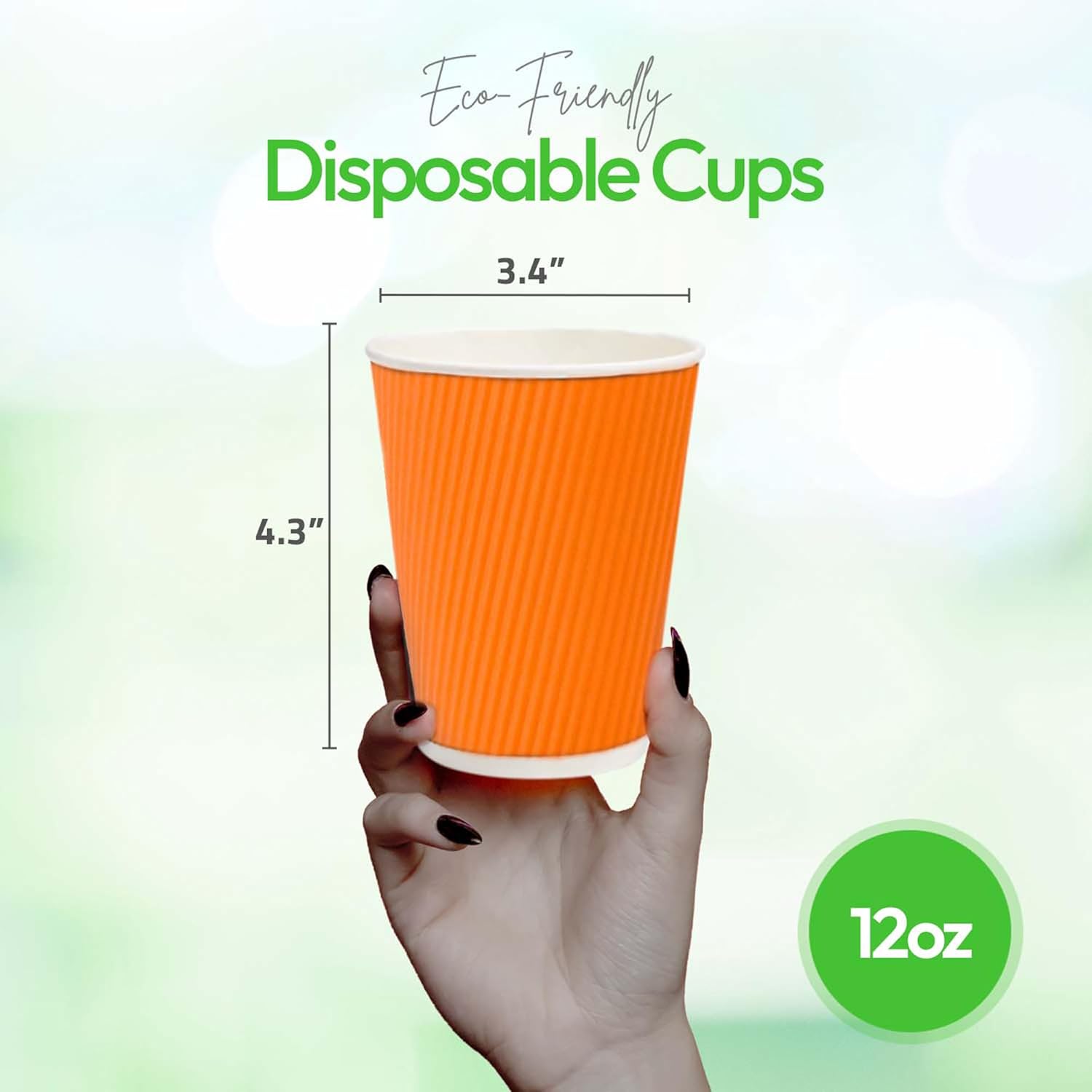 Vasos de café de papel aislado de pared corrugada, 12 onzas, 12 onza, Anaranjado