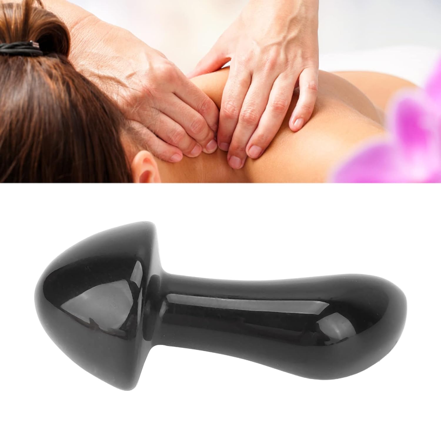 Piedras de masaje con forma de hongo de piedra caliente, herramienta Guasha, tabla Gua Sha para cuerpo, cara, spa, meditación relajante (negro)