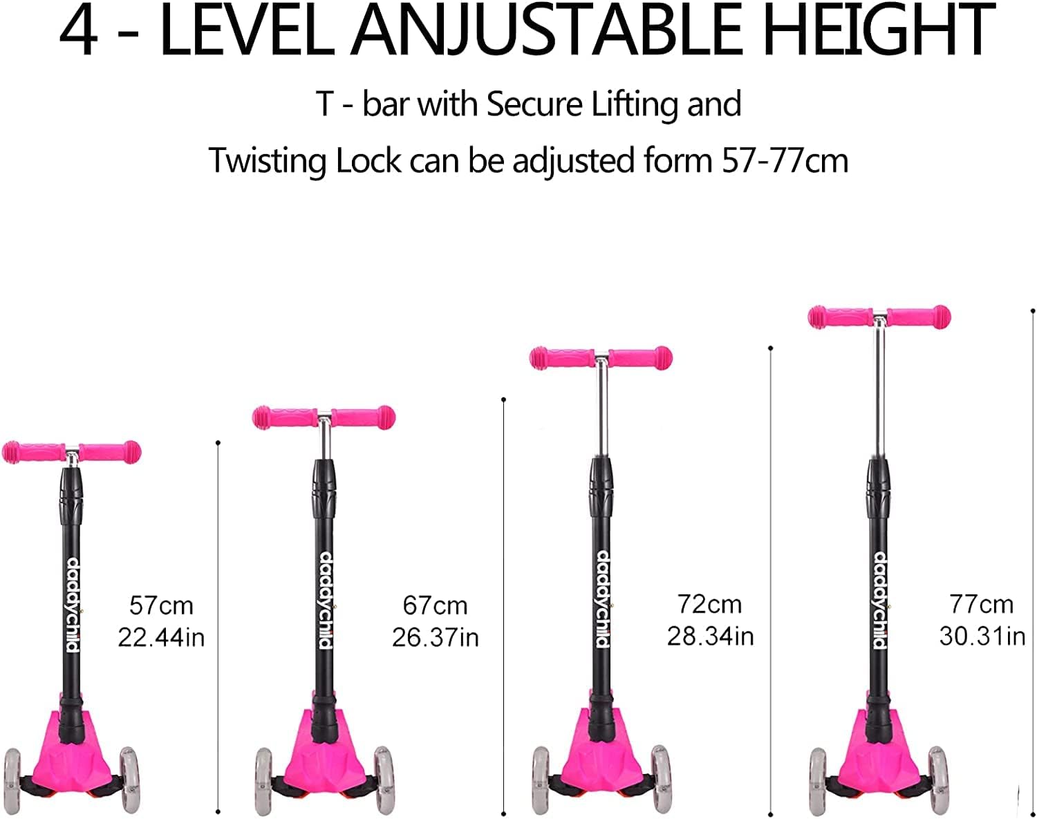 Patinete para niños, scooter de 3 ruedas para niños, juguete para niñosniños pequeños, altura ajustable, cubierta antideslizante, luces de rueda