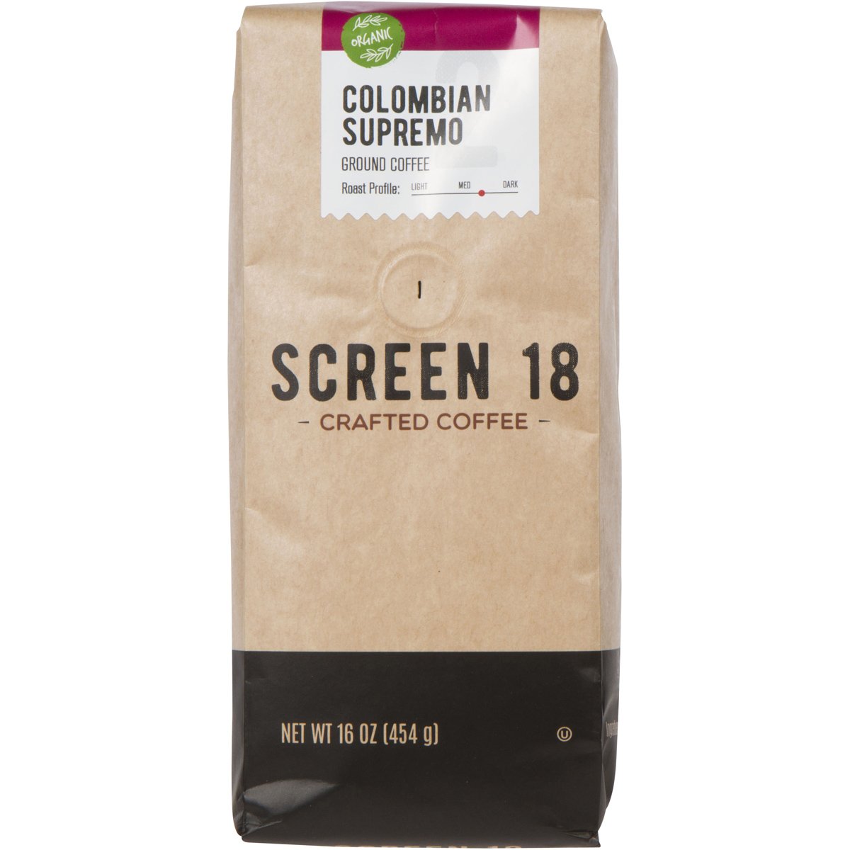Screen 18 Café molido supremo colombiano de grado especial de primera calidad, origen único, tostado medio oscuro, 1 libra