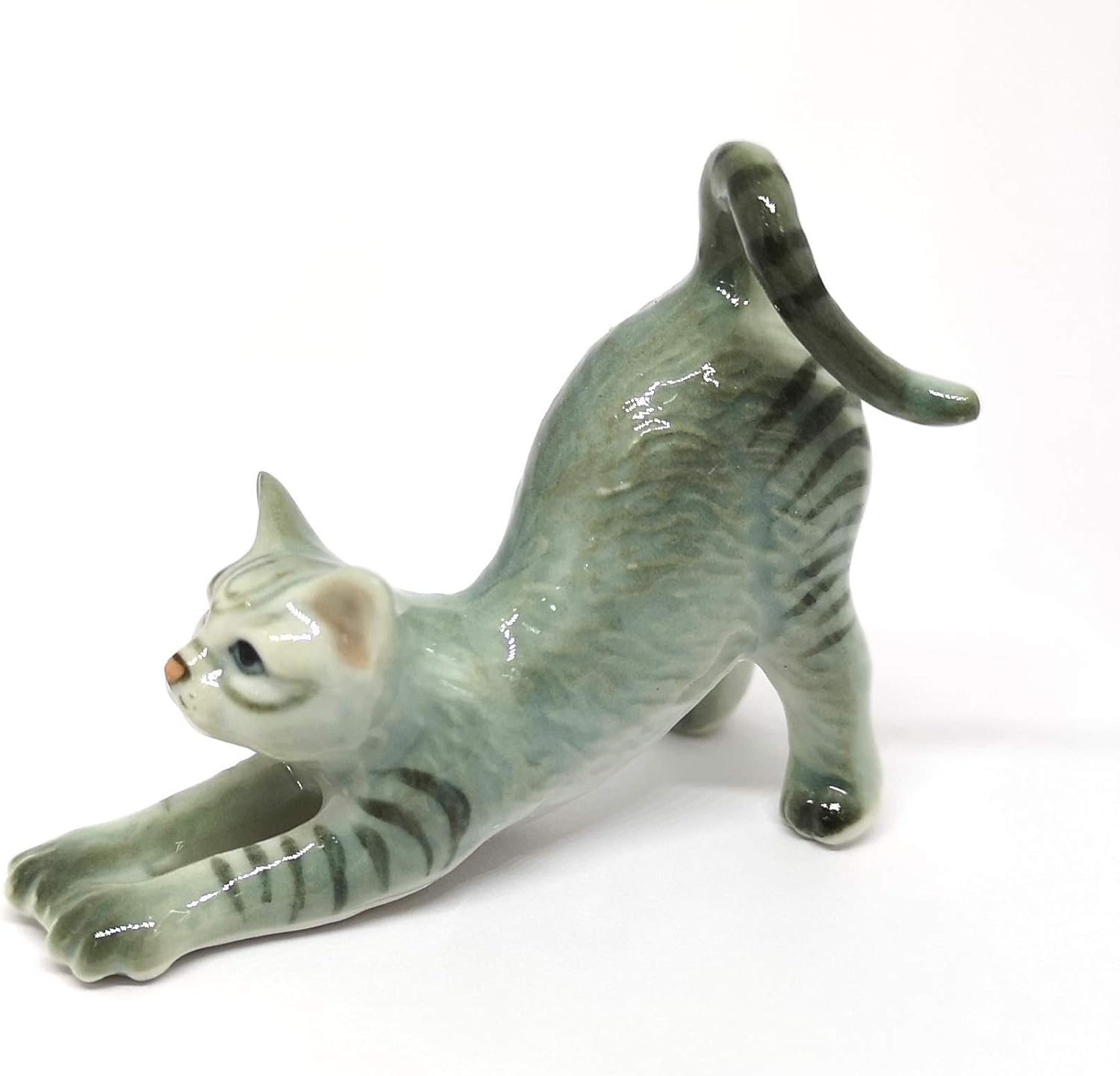 ZOOCRAFT Figura coleccionable de gato de cerámica cerámica miniatura gris pintado a mano