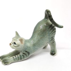 ZOOCRAFT Figura coleccionable de gato de cerámica cerámica miniatura gris pintado a mano ZOOCRAFT Figura coleccionable de gato de cerámica cerámica miniatura gris pintado a mano