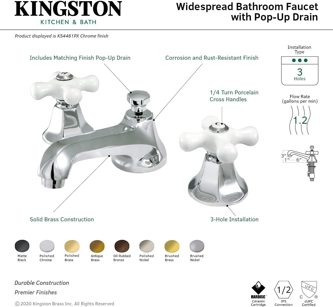Kingston Brass KS4465PX Metropolitan Grifo de Lavabo Generalizado con Mango Cruzado de Porcelana, Bronce Aceitado