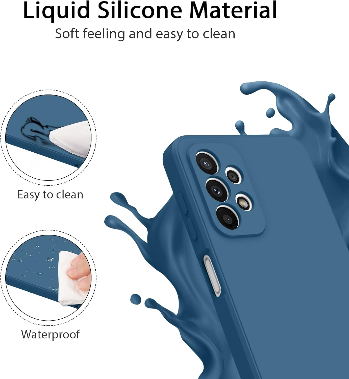 AK Samsung Galaxy A23 4G 5G, funda protectora delgada de silicona líquida (azul marino)