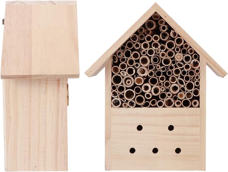 Fydun Outdoor Pine Wood Bee House Shelter Handwork Art Craft Garden Decoration Ornament Outdoor Pine Wood Bee for Family
