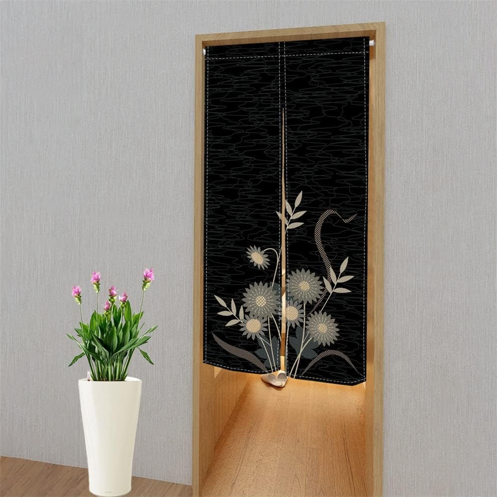 Leowefowa Noren – Cortina de puerta de estilo japonés, para tratamiento de ventana, poliéster impreso con ondas de agua para privacidad, panel