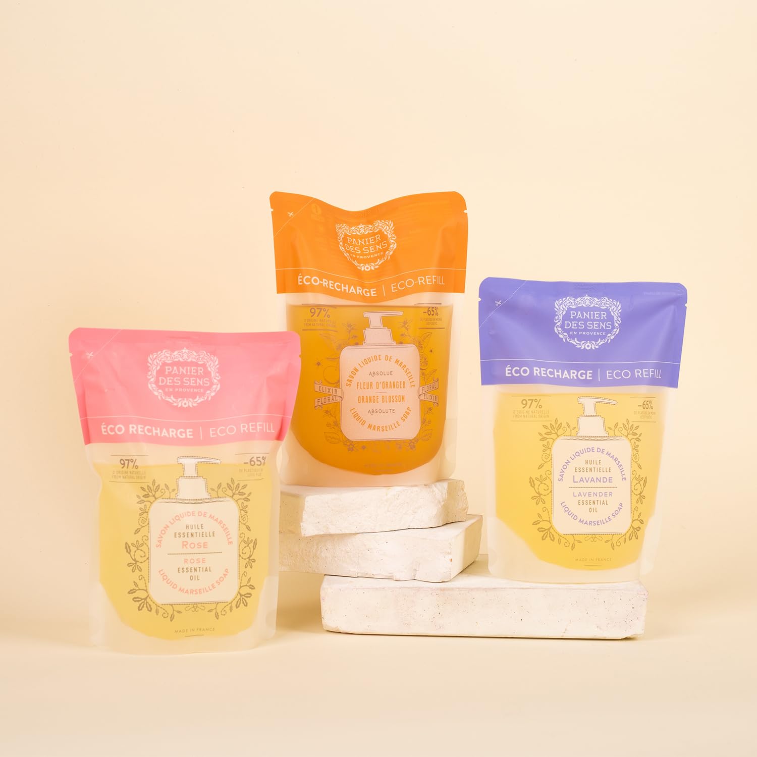 Panier des Sens Repuesto de jabón líquido de manos de lavanda, jabón líquido de Marsella – Hecho en Francia 97% natural – 2 x 16.9 Floz16.9 fl oz