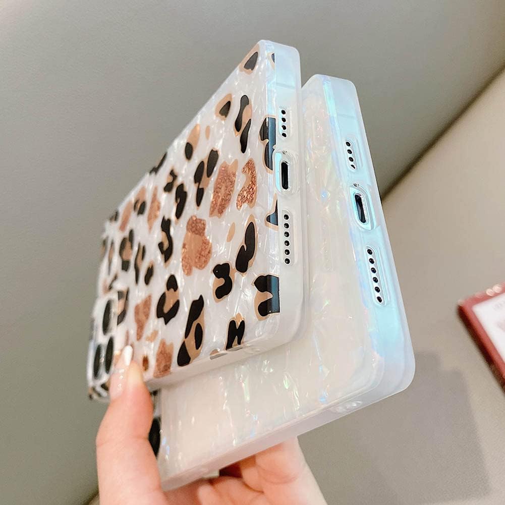 KERZZIL Funda rectangular de lujo compatible con iPhone 12 Pro Max, funda delgada con purpurina brillante, patrón de perla de poliuretano