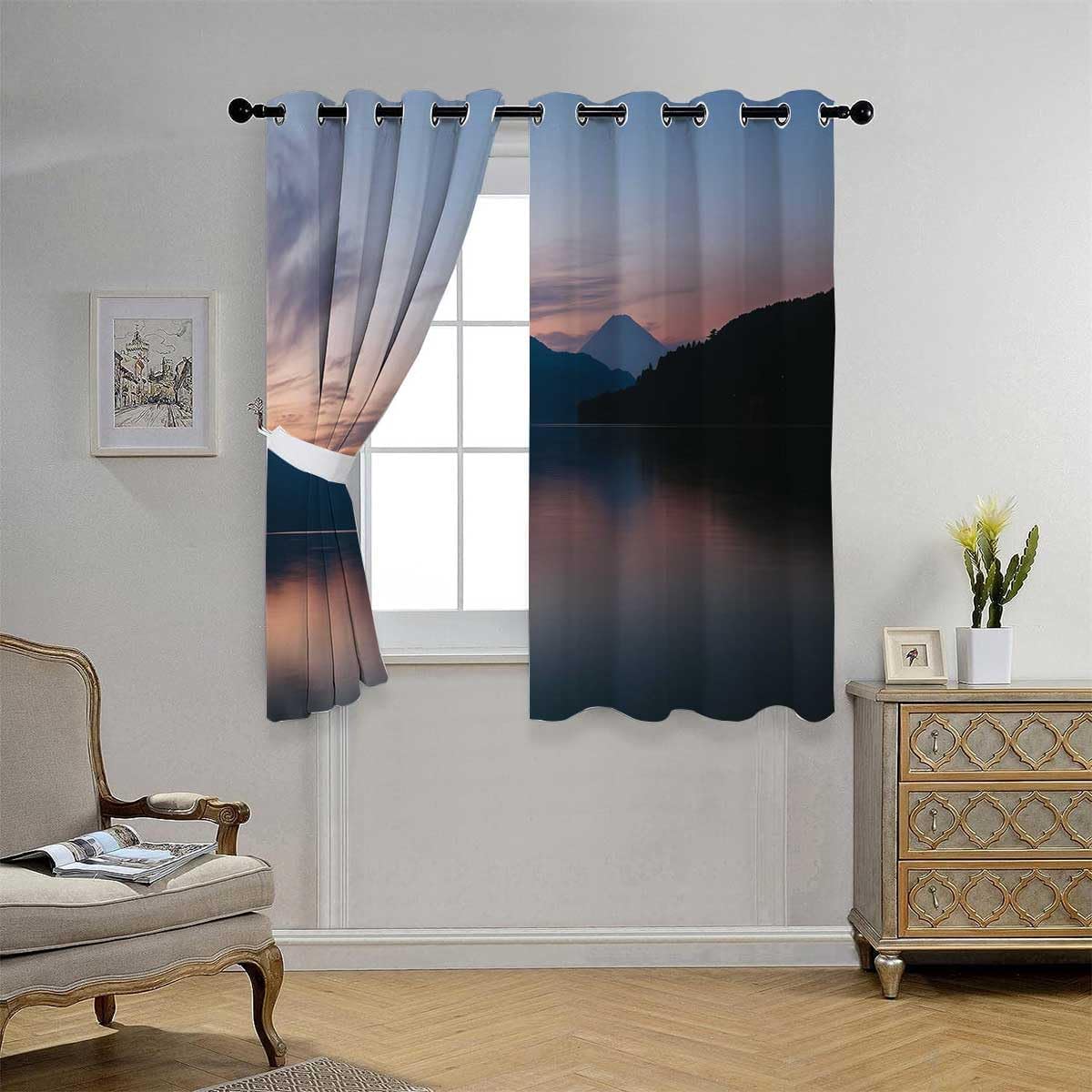 YANFENQI Cortinas para Habitacion Blackout Landscapes Sunset Night Scenery Wall Curtain Cortinas para Separar Cuartos 85Inch Width by 85Inch