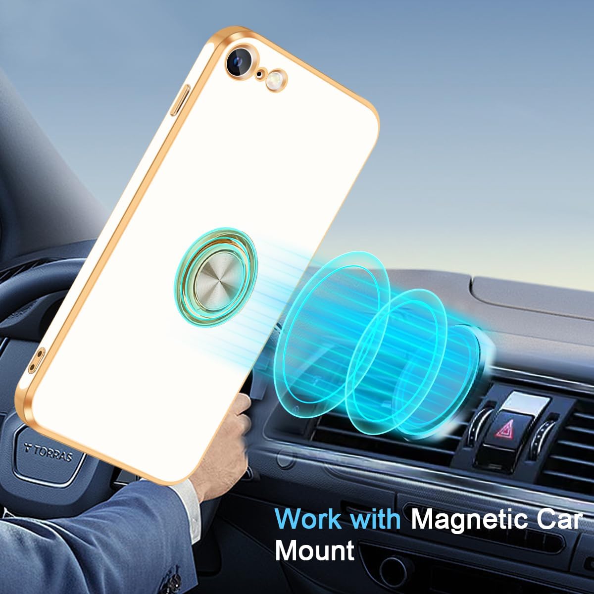 Fingic Funda para iPhone SE 20222020, iPhone 87 con soporte de anillo de 360 soporte magnético para automóvil Soporte magnético para automóvil,