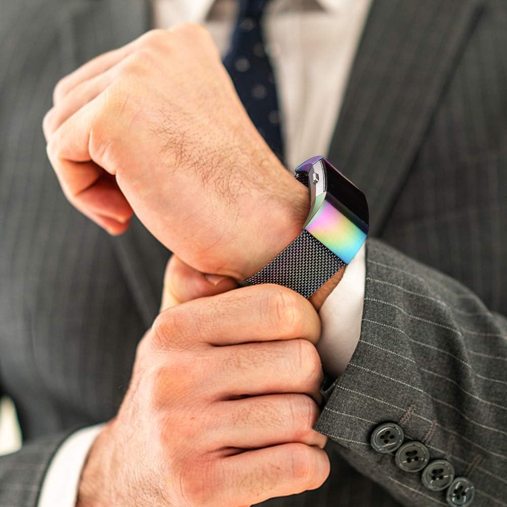 Correa de metal compatible con Fitbit Charge 2 bandas para mujeres y hombres, correa de repuesto ajustable de malla de acero inoxidable para Fitbit