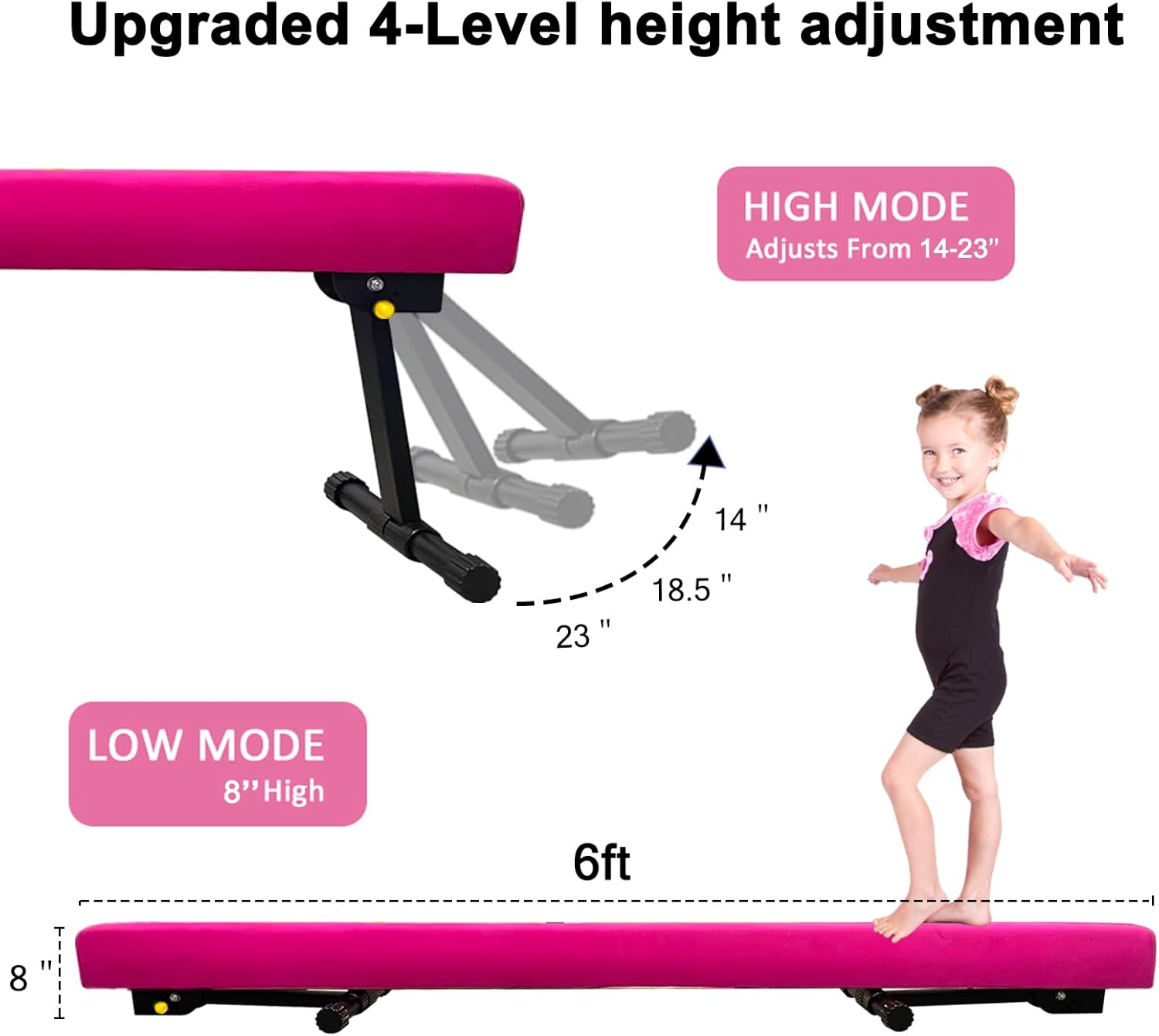 Viga de equilibrio ultra ajustable y plegable de 6 pies, equipo de gimnasia de gamuza alto y bajo, no requiere herramientas, viga de gimnasia para