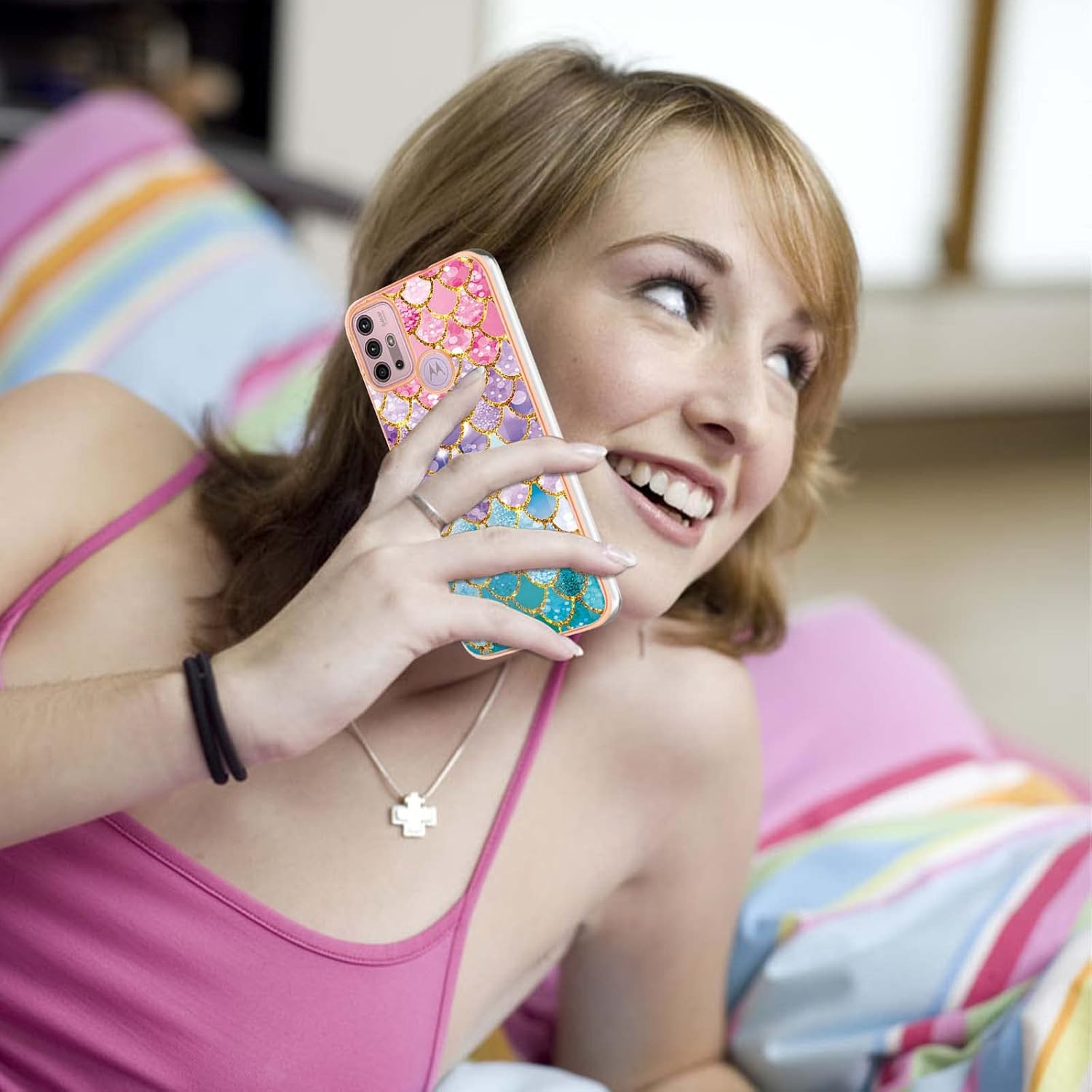 Monwutong Funda de teléfono delgada para Motorola G30, funda para Moto G20, funda para Moto G10, funda brillante IMD con patrón de mármol para niñas
