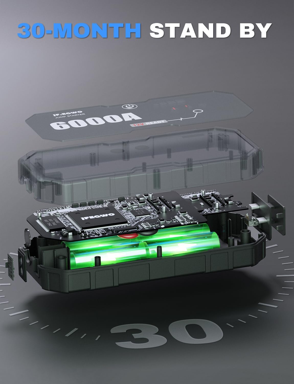 JF.EGWO Paquete de batería de arranque de 6000 A (para 13.0+L de gas o hasta 13.0+L de diesel), batería de coche potable de 12 V potable resistente,