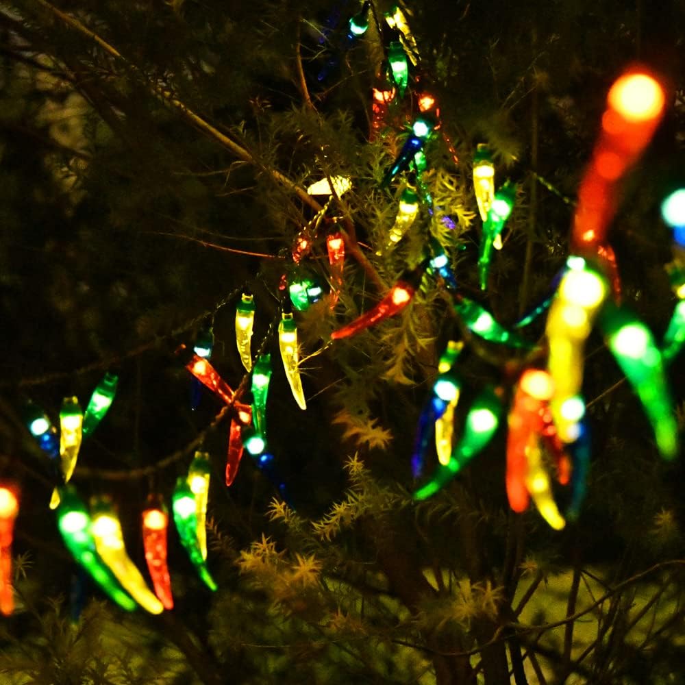 Guirnalda de luces solares de Navidad para exteriores, 50 luces LED multicolor con luces de árbol de Navidad, luces solares de jardín para cocina,
