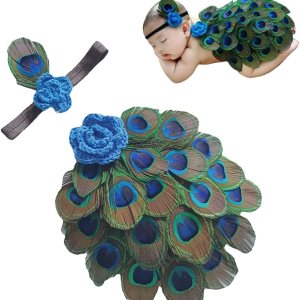 Trajes de fotografía para bebé, alas de plumas de pavo real + diadema para bebés, niños y niñas de 0 a 2 meses, accesorios de fotografía para bebés Trajes de fotografía para bebé, alas de plumas de pavo real + diadema para bebés, niños y niñas de 0 a 2 meses, accesorios de fotografía para bebés