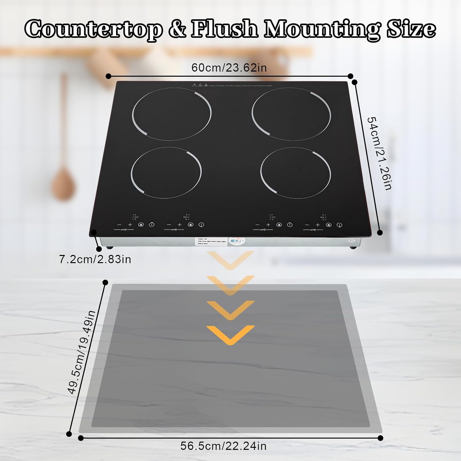 Placa de cocción de inducción portátil de 3000 W, 110 V, 4 quemadores, sensor eléctrico integrado, control táctil, placa caliente eléctrica con