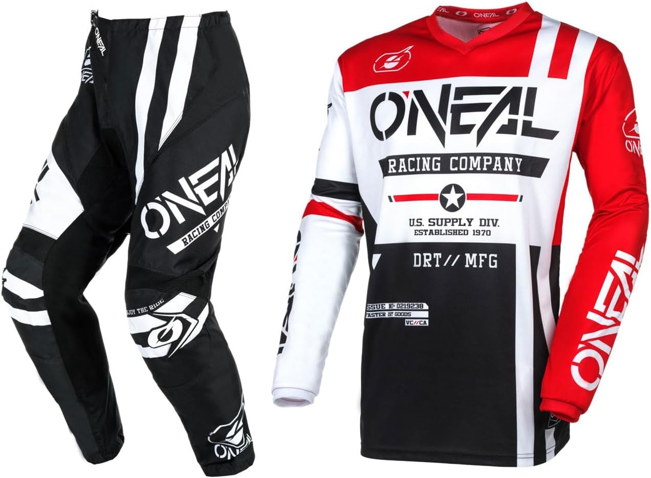 O’Neal 2024 Element Warhawk Motocross Offroad Jersey Combo de pantalón, Negroblancogris