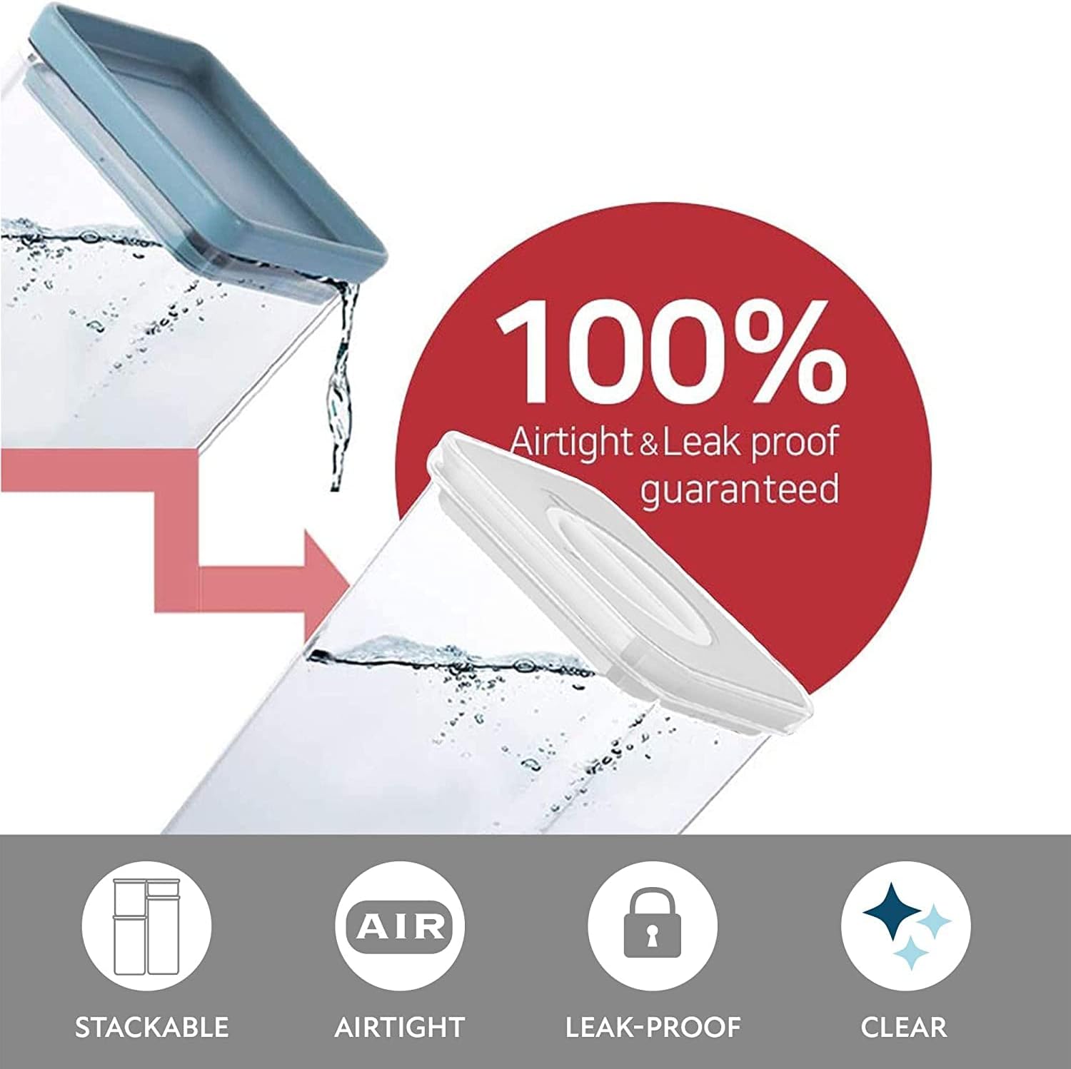 NEOFLAM Recipiente hermético de almacenamiento de alimentos con sello inteligente (juego de 3)  Cuerpo transparente  Diseño modular, apilable y