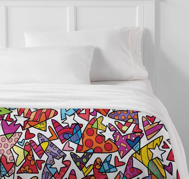 BRITTO Romero Luxe Manta y manta (Nube Nueve) Corazones Coloridos Patrón, 60 x 80 in..