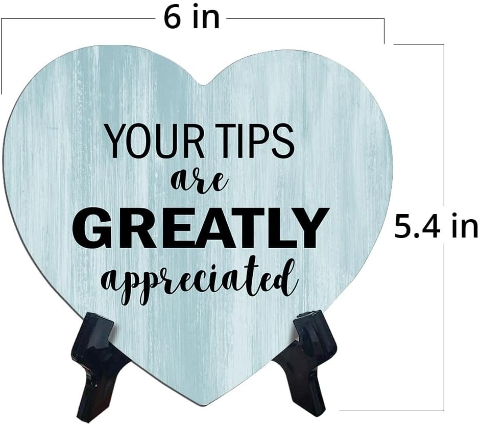 Signs ByLITA Cartel de mesa con texto en inglés “Heart Your Tips Are Greatly Apprecied”, color madera, (6 x 5 pulgadas)