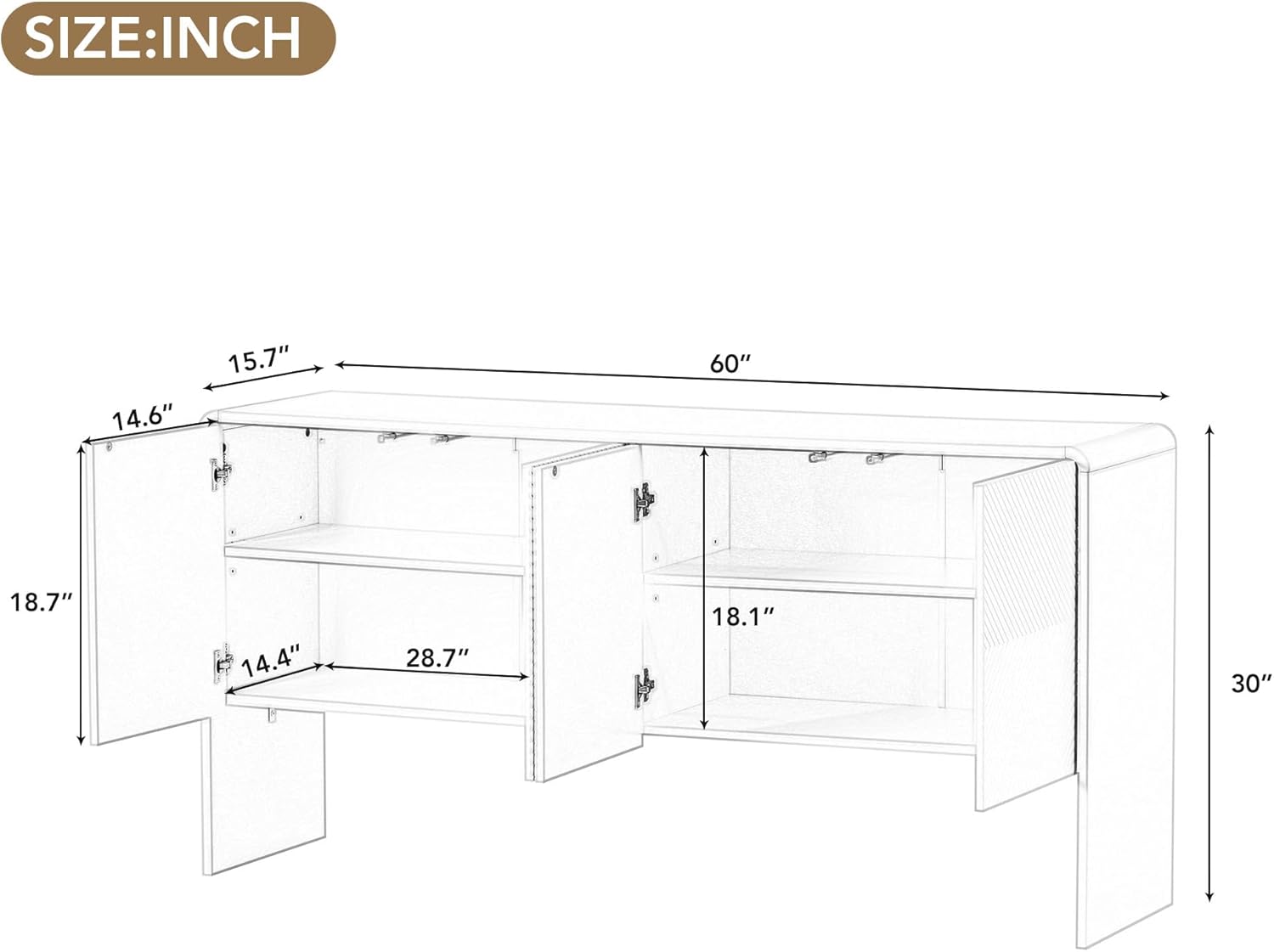 Armario de almacenamiento de estilo minimalista de 60 pulgadas de largo, mesa consola de madera, mesa de entrada con 4 puertas y dispositivo de