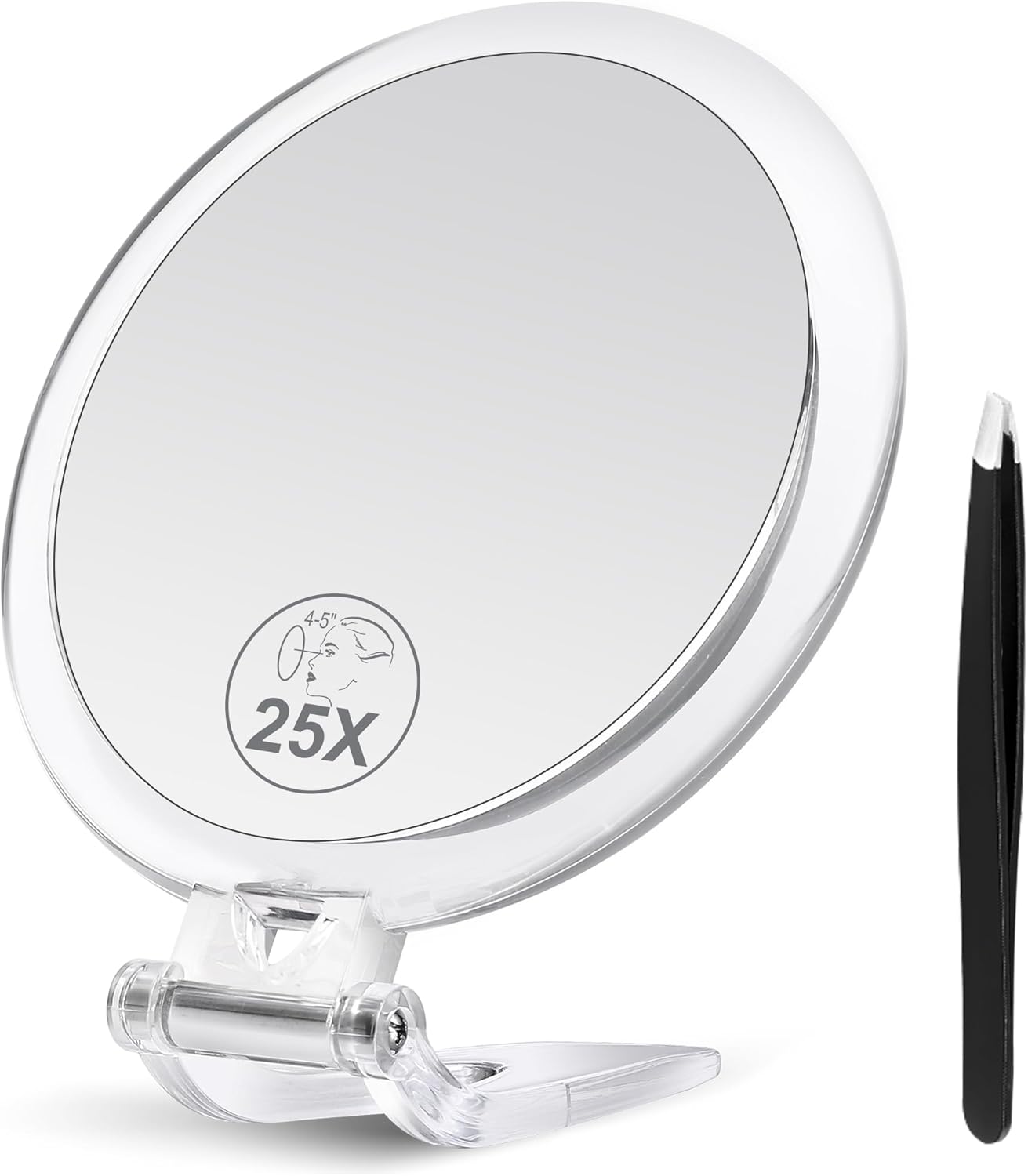B Beauty Planet Espejo de mano 25X, espejo de aumento con mango y pinzas, espejo de maquillaje portátil con aumento, espejo pequeño portátil, espejo