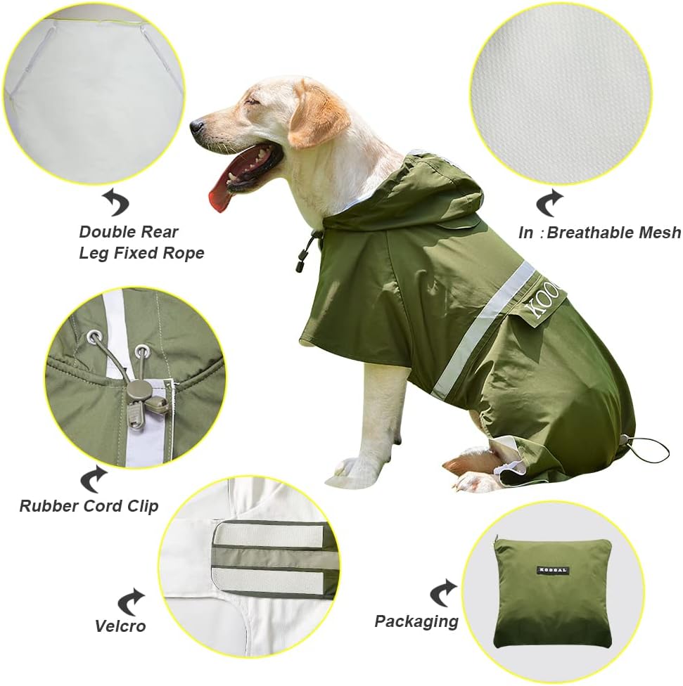 Impermeable para perros grandes para mascotas, poncho impermeable para perros medianos y grandes, chaqueta de ropa (2XL, verde)