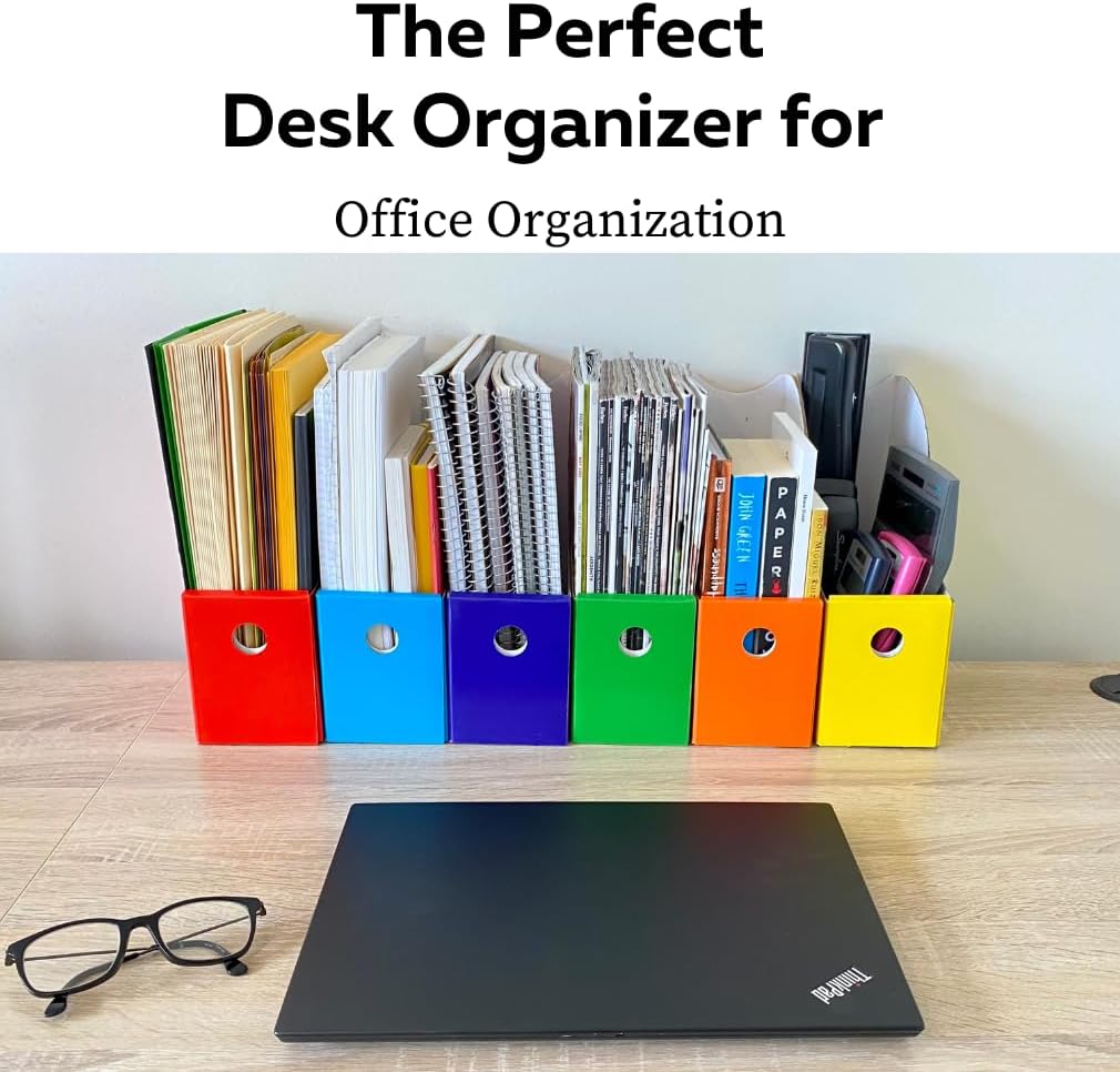 Evelots Organizador de archivos de revista (paquete de 12) mejorado plegable frontal, extra estable, 6 colores