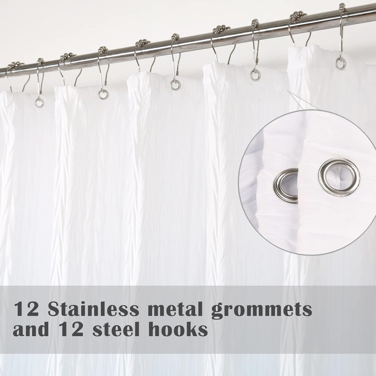 Cortina de ducha de tela texturizada con forro, cortinas de ducha de poliéster degradado para baño, forro de cortina de ducha impermeable con 12