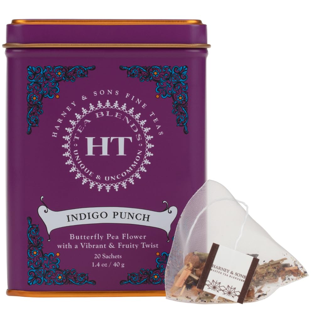 Harney & Sons Té Indigo Punch, Flor de Guisante Mariposa con Sabores Afrutados, Línea HT, 20 sobres