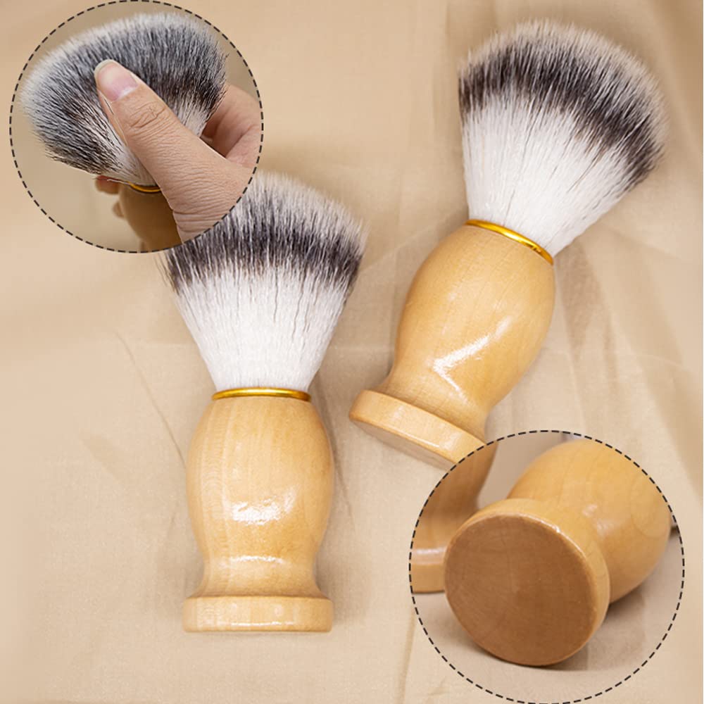 KUMarte Brochas de afeitar para hombres, paquete de 3 cepillos de afeitar de viaje, mango de madera vegana, herramienta de limpieza facial hecha a
